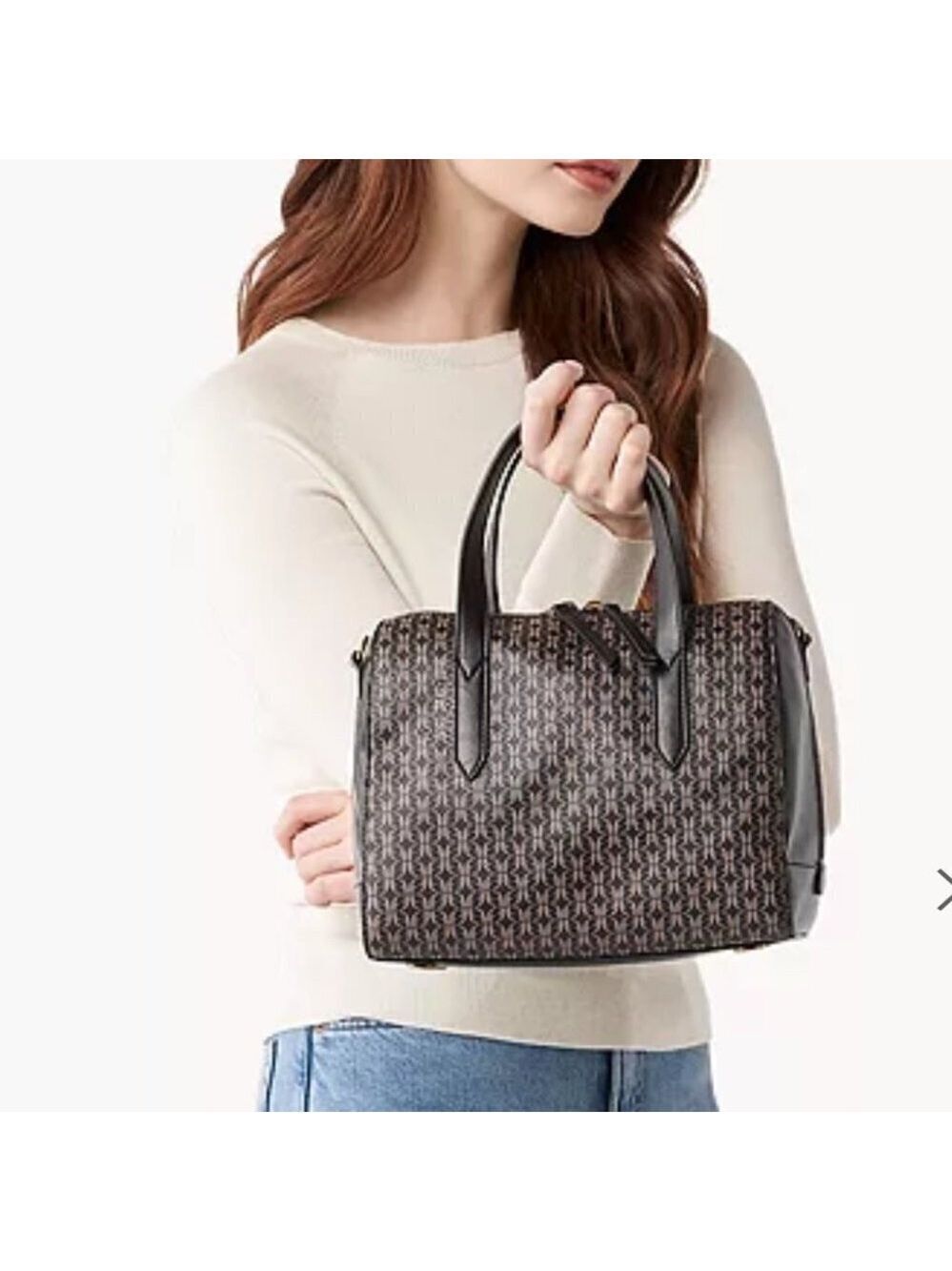 NEW Fossil Sydney Satchel Bag in Brown/Black Monogram